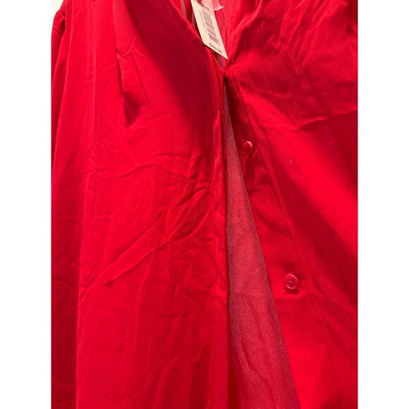 NWT Investments Woman 1X Blouse Long Sleeves Solid Red Career Buttons V Neck - Picture 5 of 5